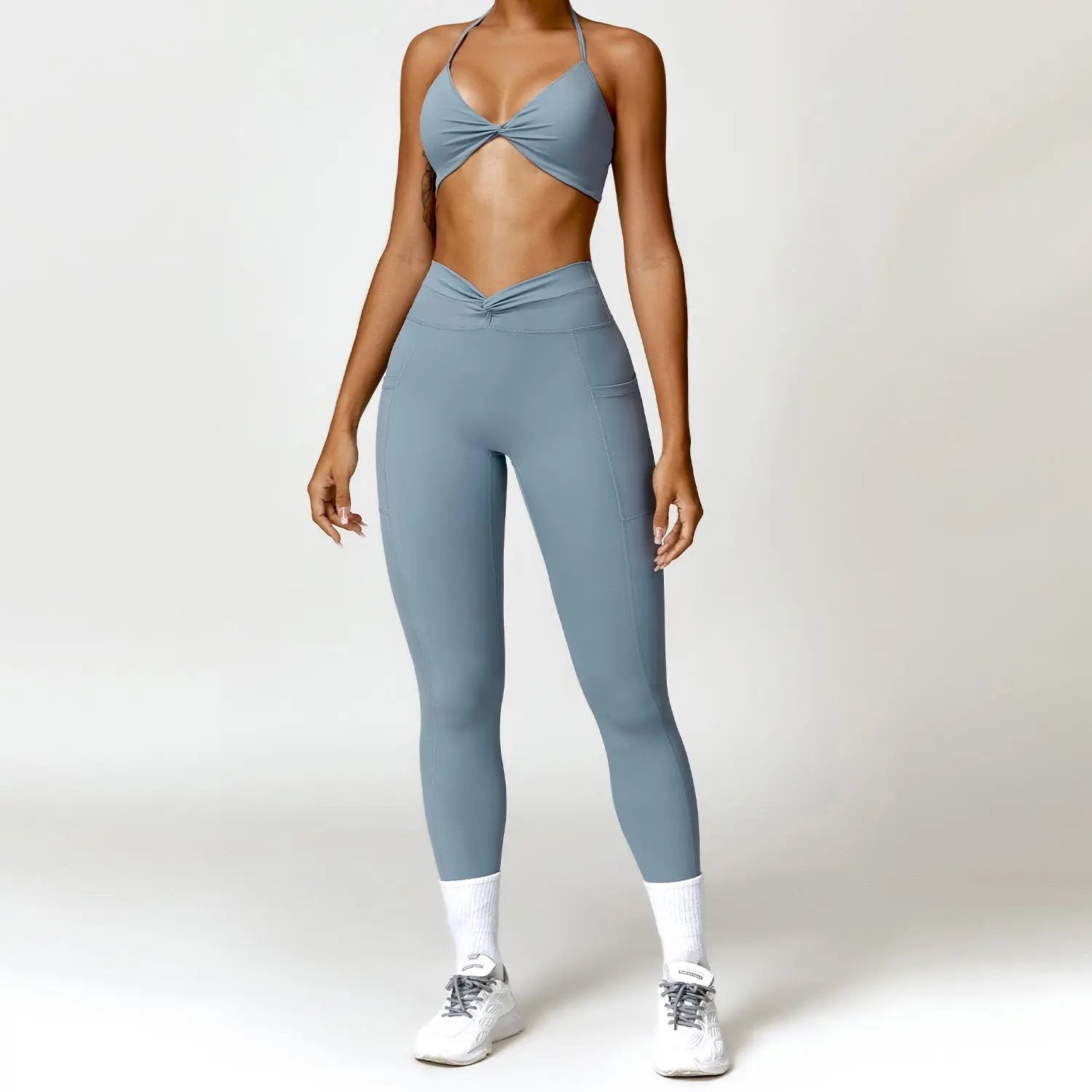 Twisted Bra And Skinny Leggings Set Two - Piece