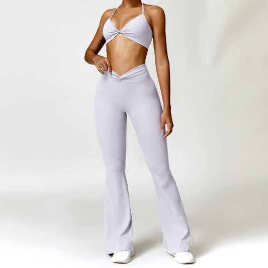 Twisted Bra And Flared Leggings Set S / Milk White Two - Piece