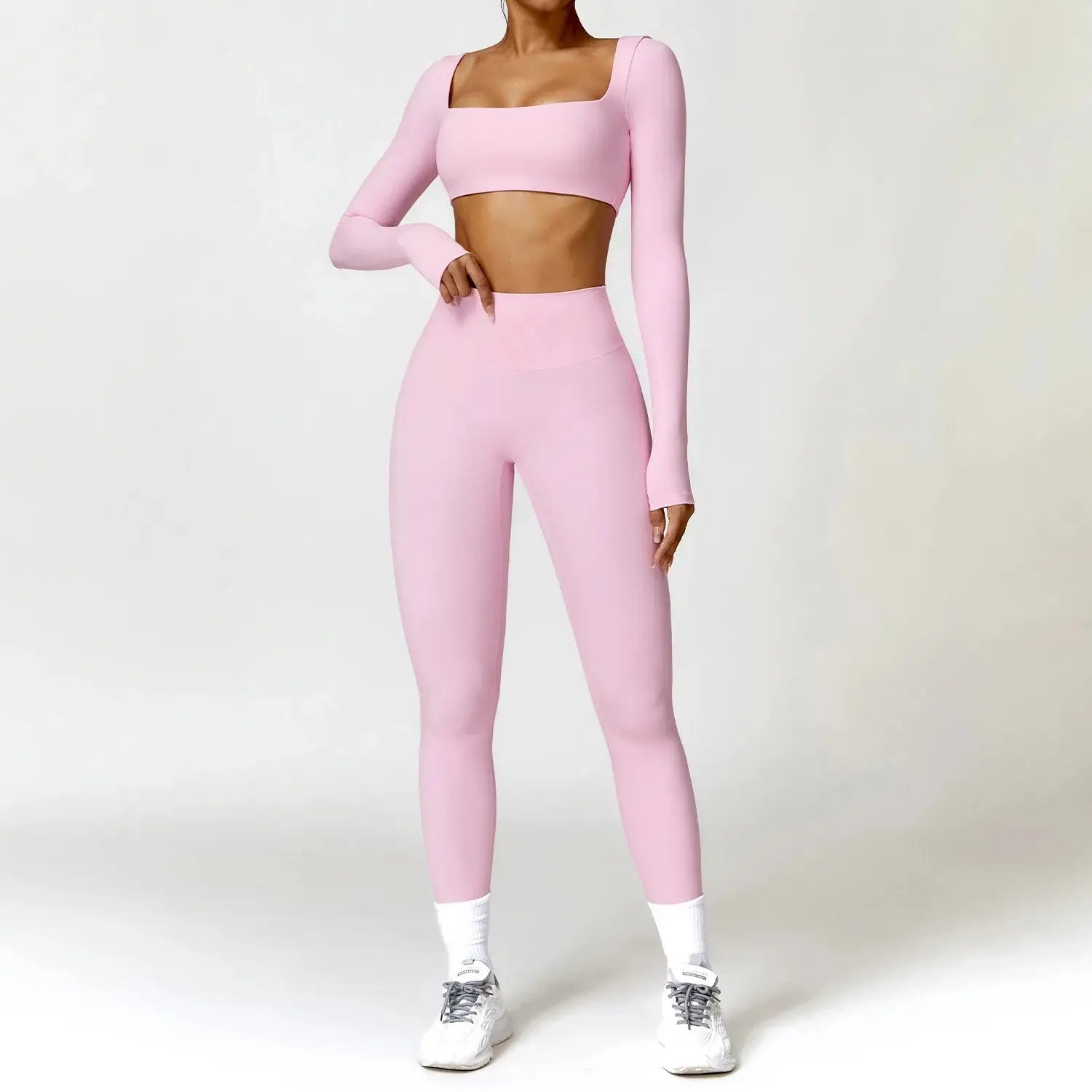 YIYI Long Sleeves Crop Tops Gym Suits High Waist Scrunch Butt Leggings Sets Women Clothing Manufacturers Custom Sports Wear