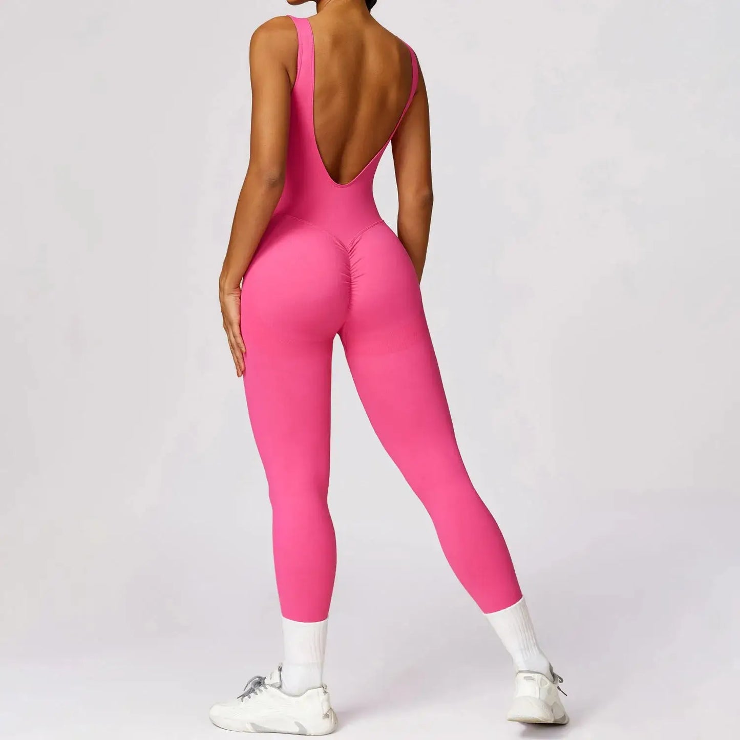 YIYI V Back Scrunch Butt High Stretchy Gym Leggings Jumpsuits Girls High Impact Bra Seamless Rompers Sports Jumpsuit For Women