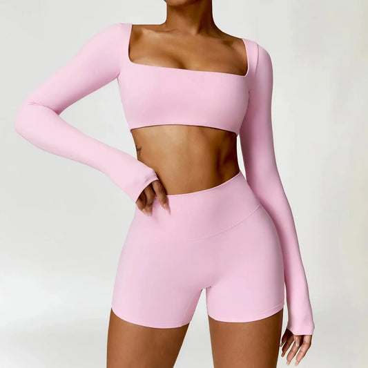 Long-Sleeve Crop Top Two-Piece Set