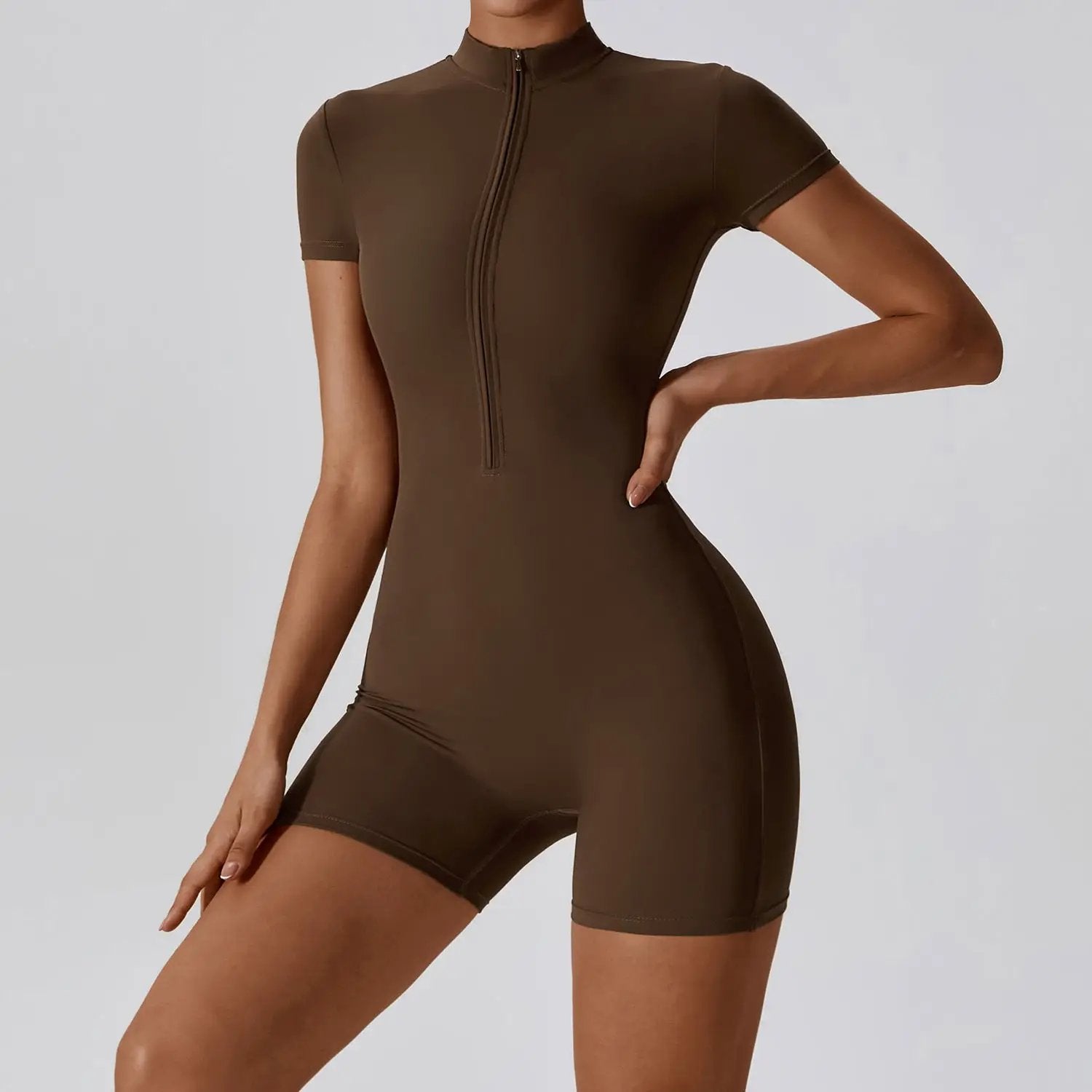 Short-Sleeve Half-Zip Romper