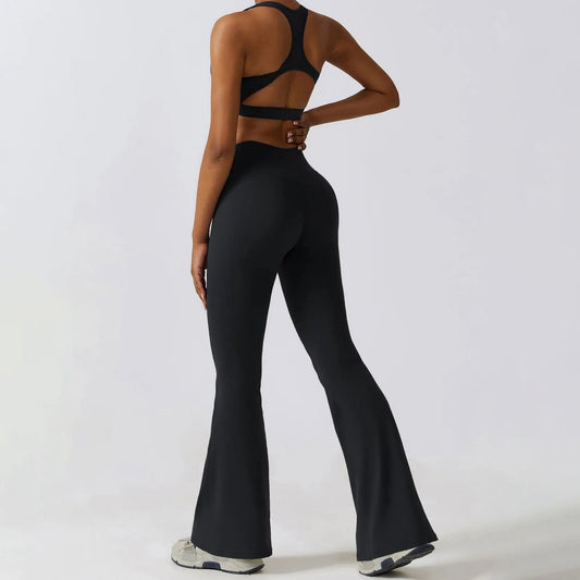 Sleeveless Flared Pants Padded Bra Two-Piece Set