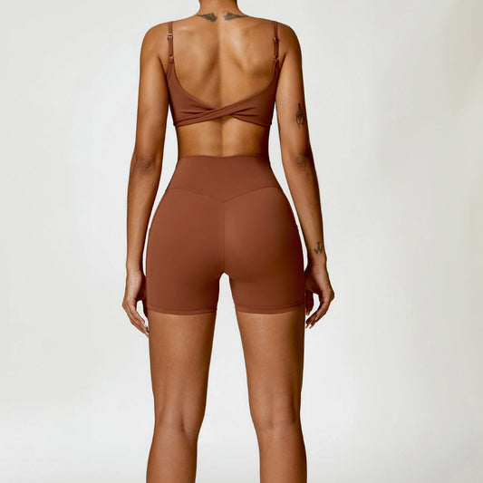 Spaghetti Strap Top And Shorts Set S / Brown Two - Piece