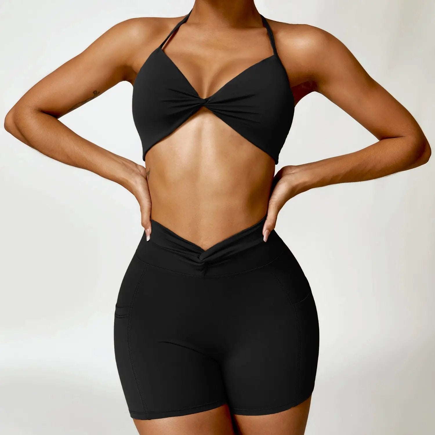 Twisted Bra And Shorts Set S / Black Two - Piece