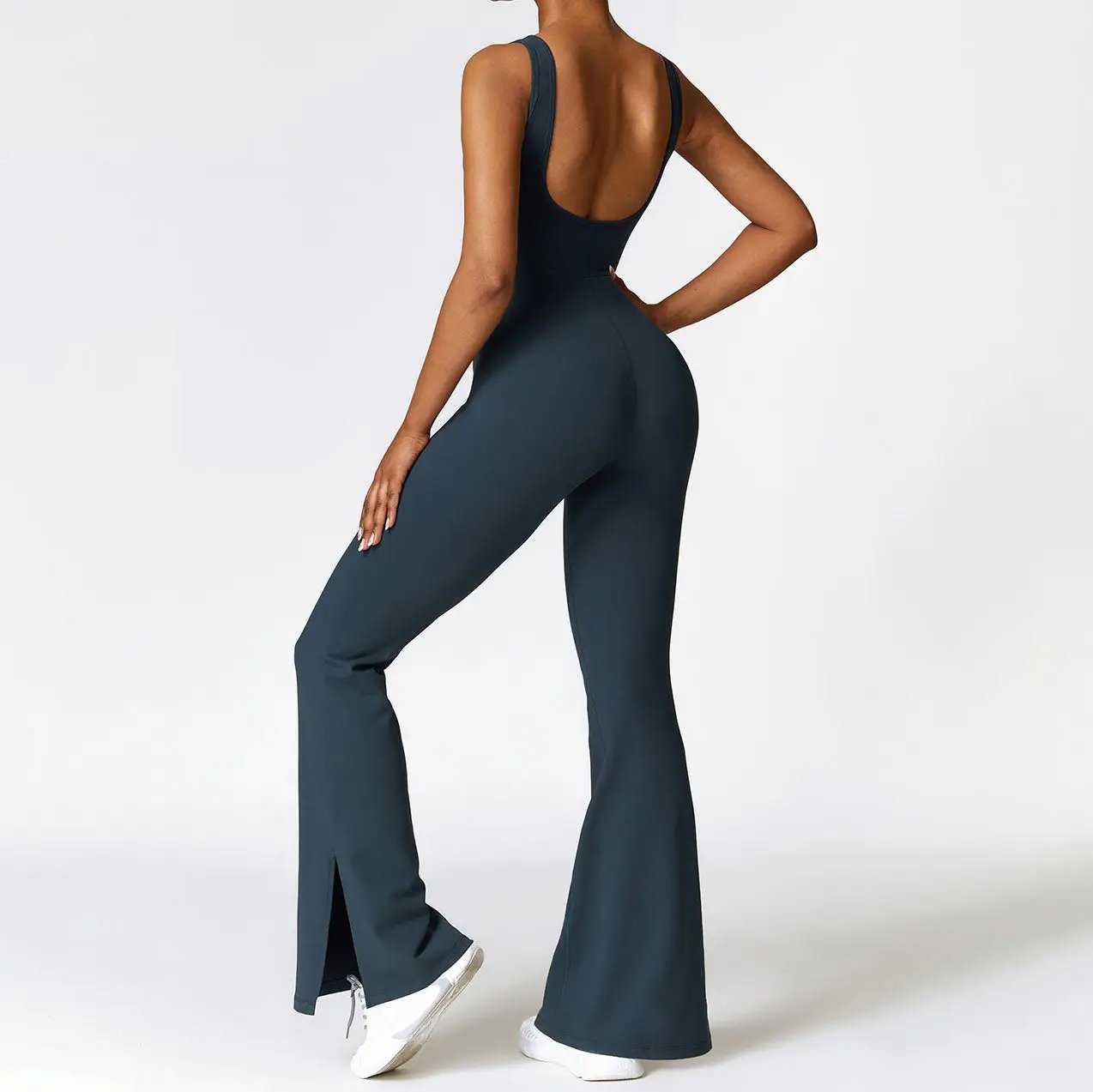 Sleeveless Open-Back Flared-Pants Jumpsuit