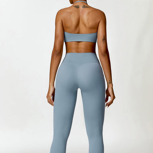 Twisted Bra And Skinny Leggings Set S / Gray Two - Piece