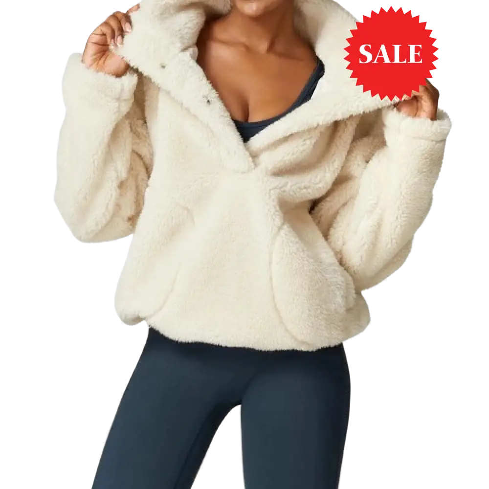 High - Neck Button - Front Fluffy Pullover Jacket