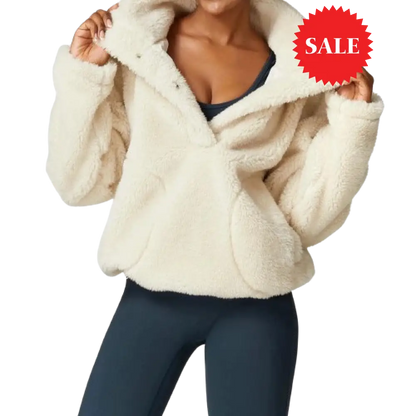 High - Neck Button - Front Fluffy Pullover Jacket