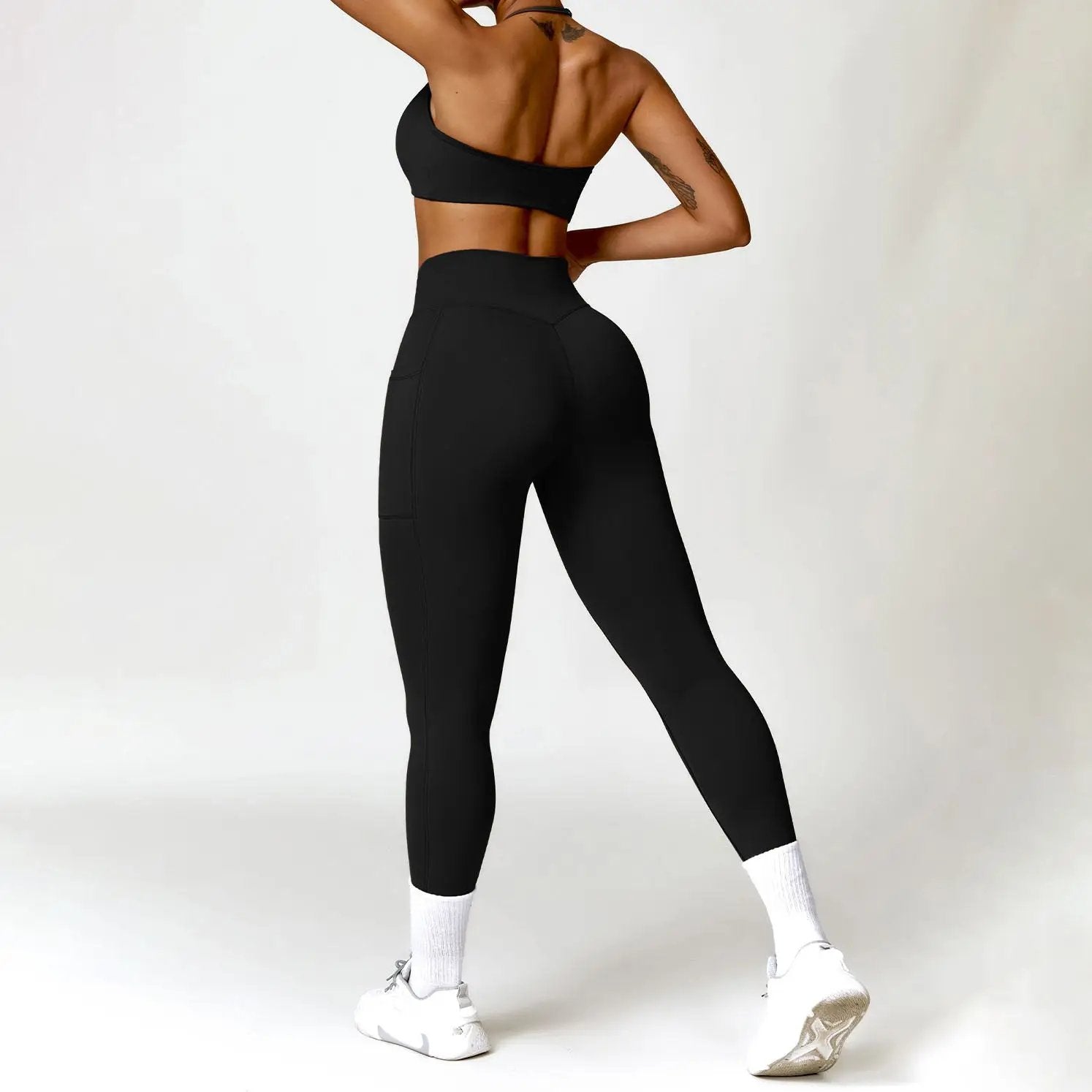 Twisted Bra And Skinny Leggings Set S / Black Two - Piece