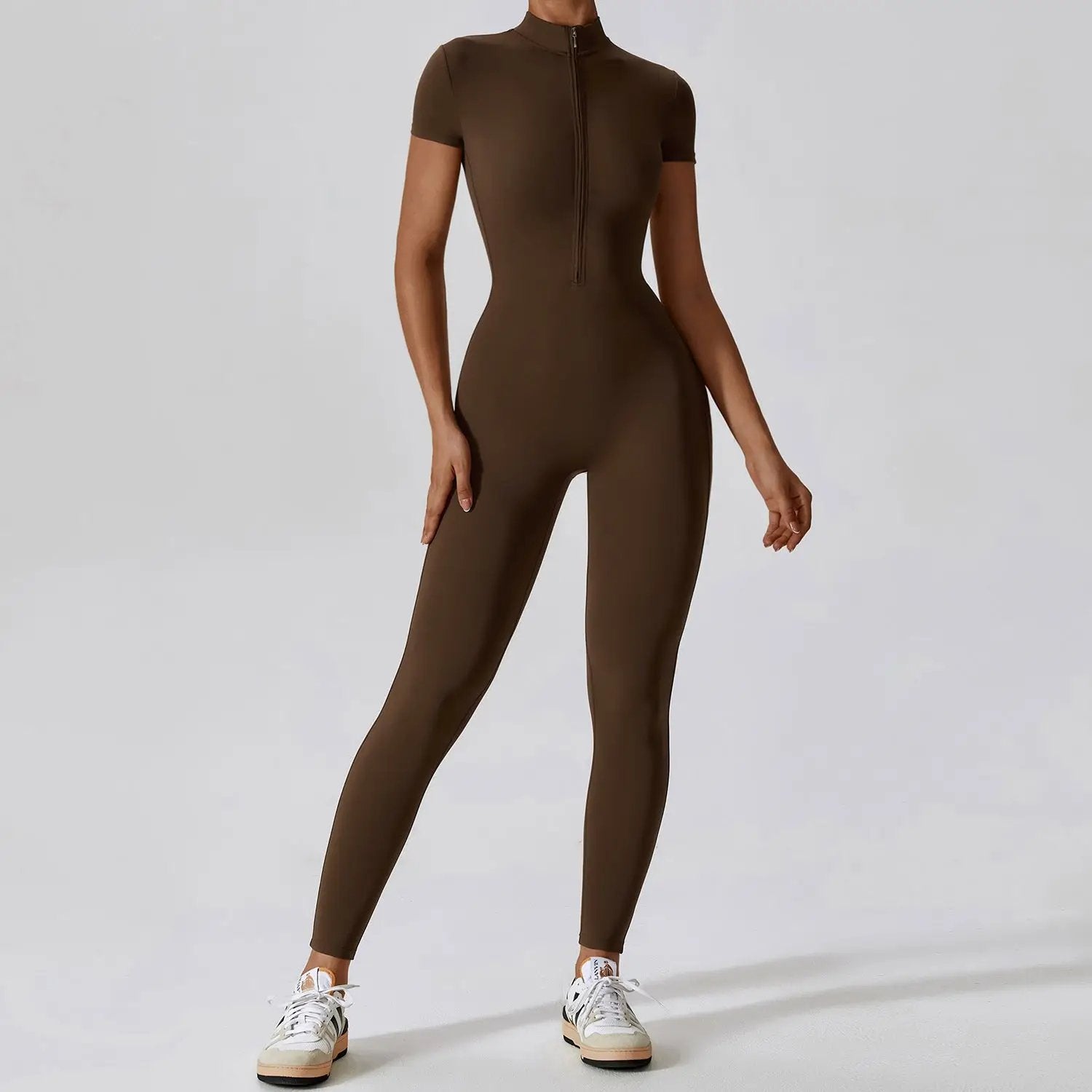 Short-Sleeve Zip-Front Jumpsuit