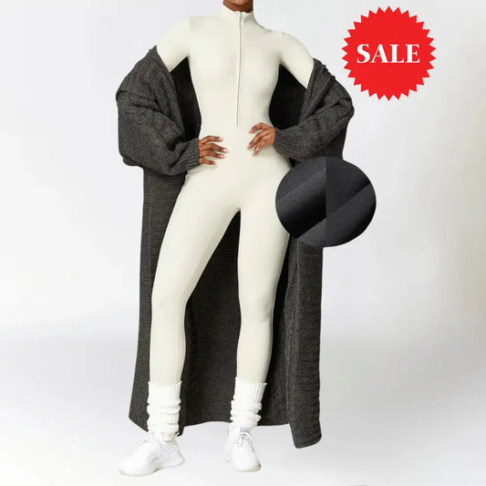 Long-Sleeve Half-Zip Fleece Jumpsuit