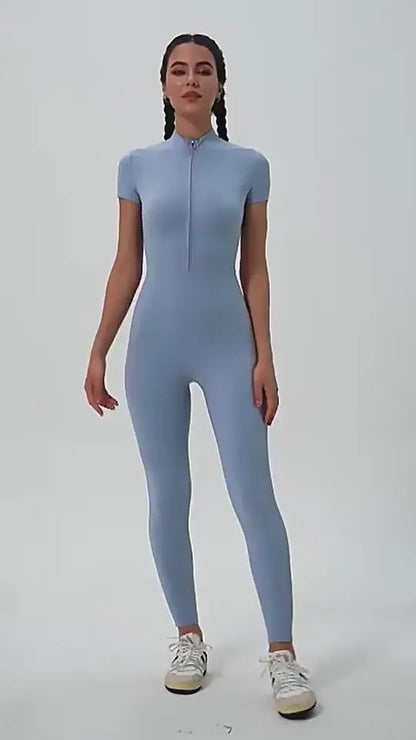 Short-Sleeve Zip-Front Jumpsuit