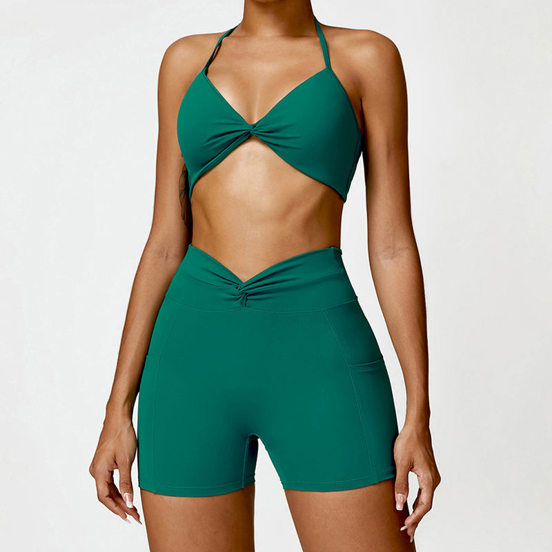 Twisted Bra And Shorts Set S / Green Two - Piece