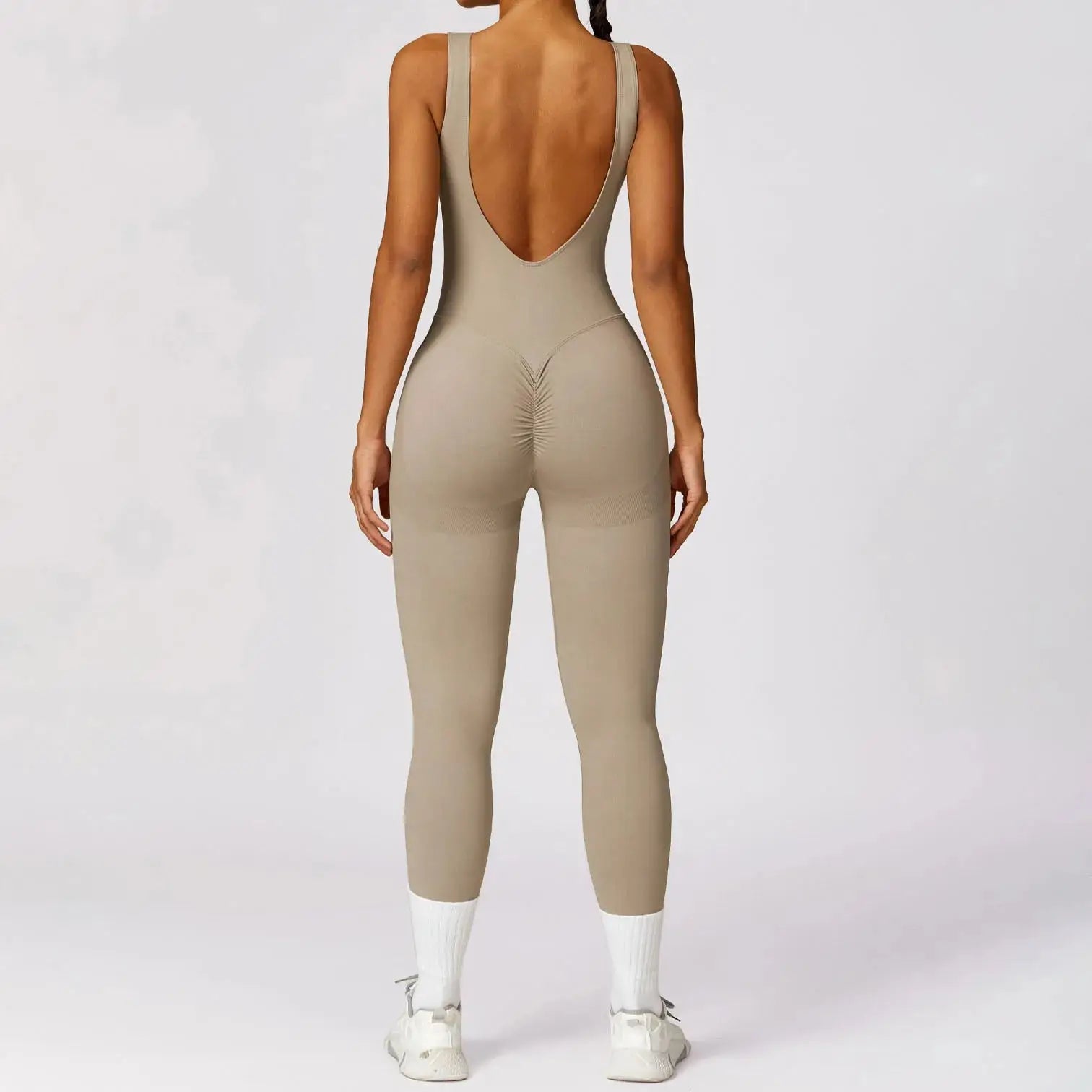 YIYI V Back Scrunch Butt High Stretchy Gym Leggings Jumpsuits Girls High Impact Bra Seamless Rompers Sports Jumpsuit For Women
