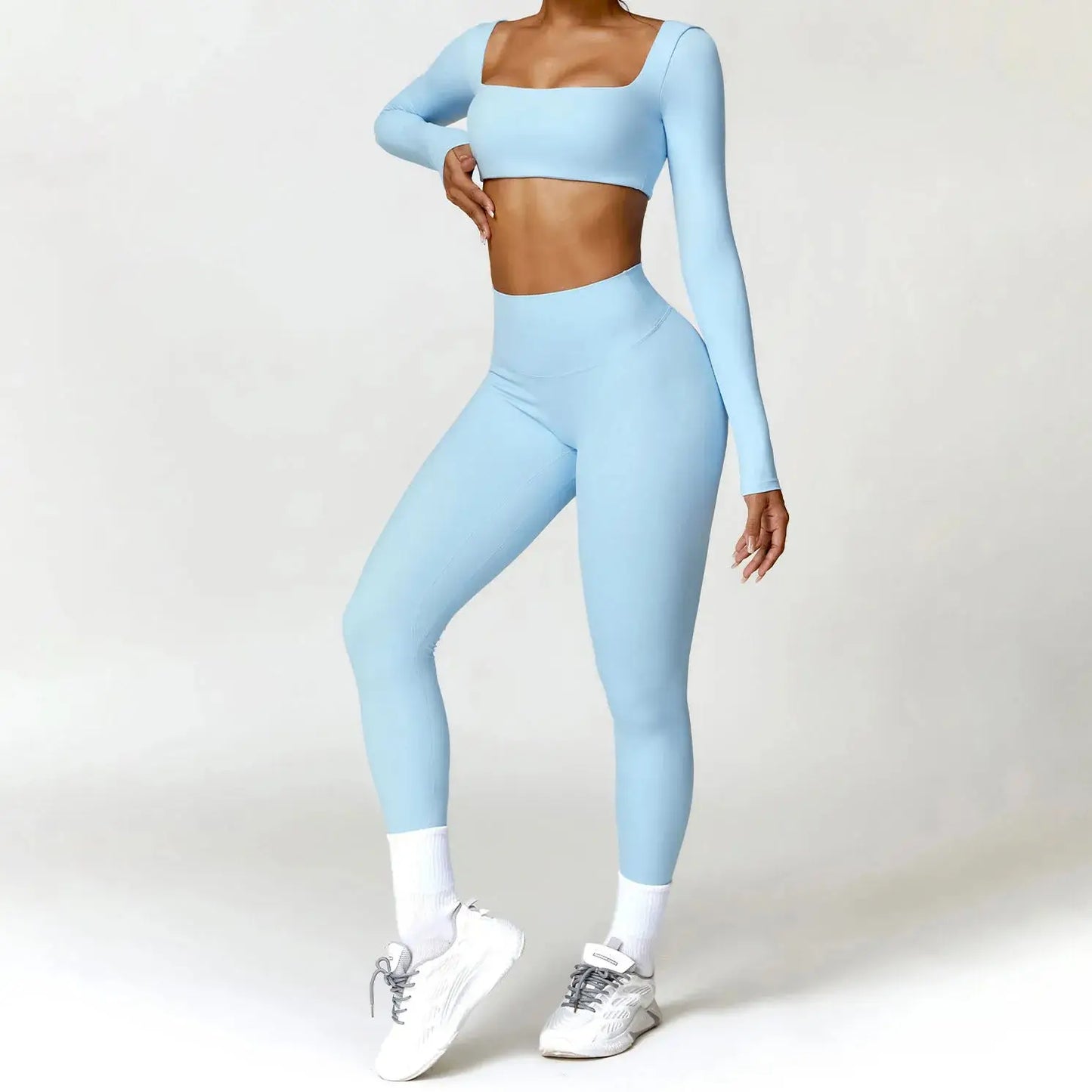 YIYI Long Sleeves Crop Tops Gym Suits High Waist Scrunch Butt Leggings Sets Women Clothing Manufacturers Custom Sports Wear