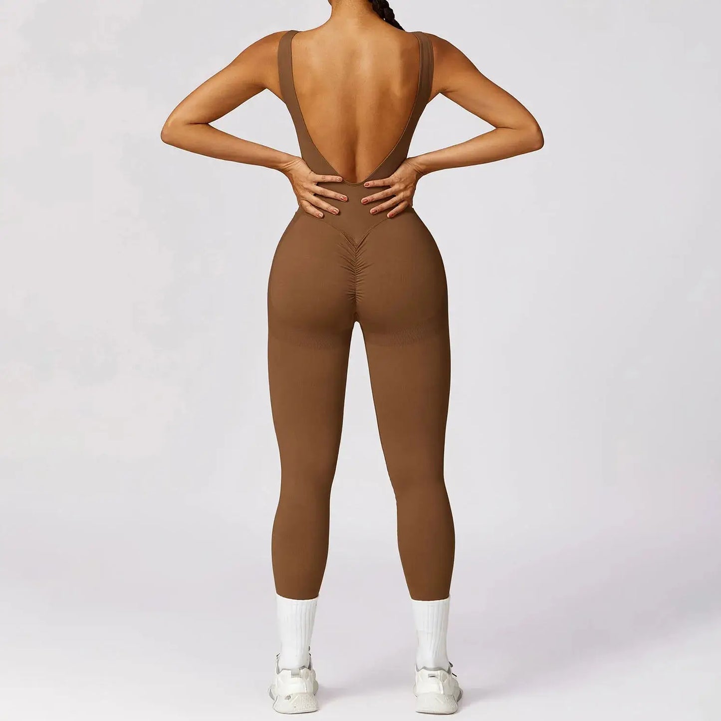 YIYI V Back Scrunch Butt High Stretchy Gym Leggings Jumpsuits Girls High Impact Bra Seamless Rompers Sports Jumpsuit For Women