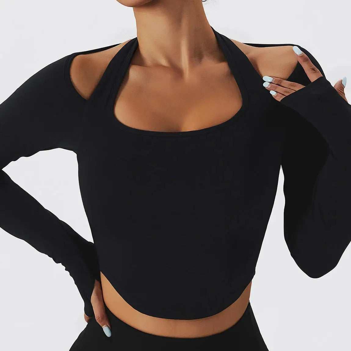 Long-Sleeve Halter Strap Shirt