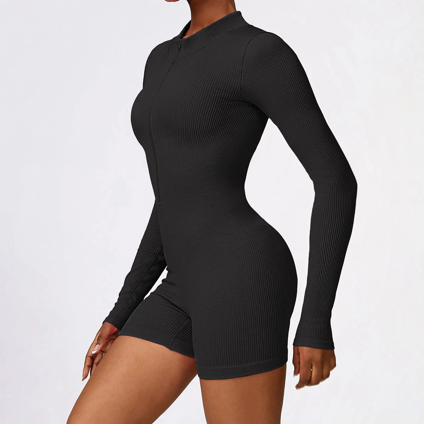 Long-Sleeve Half-Zip Ribbed Romper