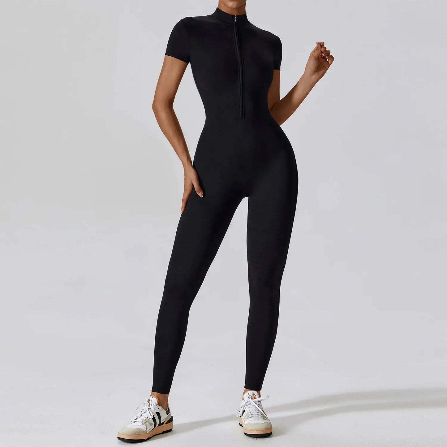 Short-Sleeve Zip-Front Jumpsuit