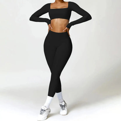 YIYI Long Sleeves Crop Tops Gym Suits High Waist Scrunch Butt Leggings Sets Women Clothing Manufacturers Custom Sports Wear