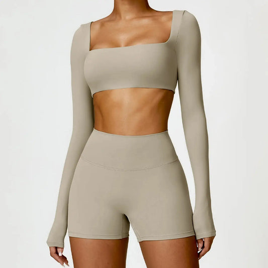 Long-Sleeve Crop Top Two-Piece Set