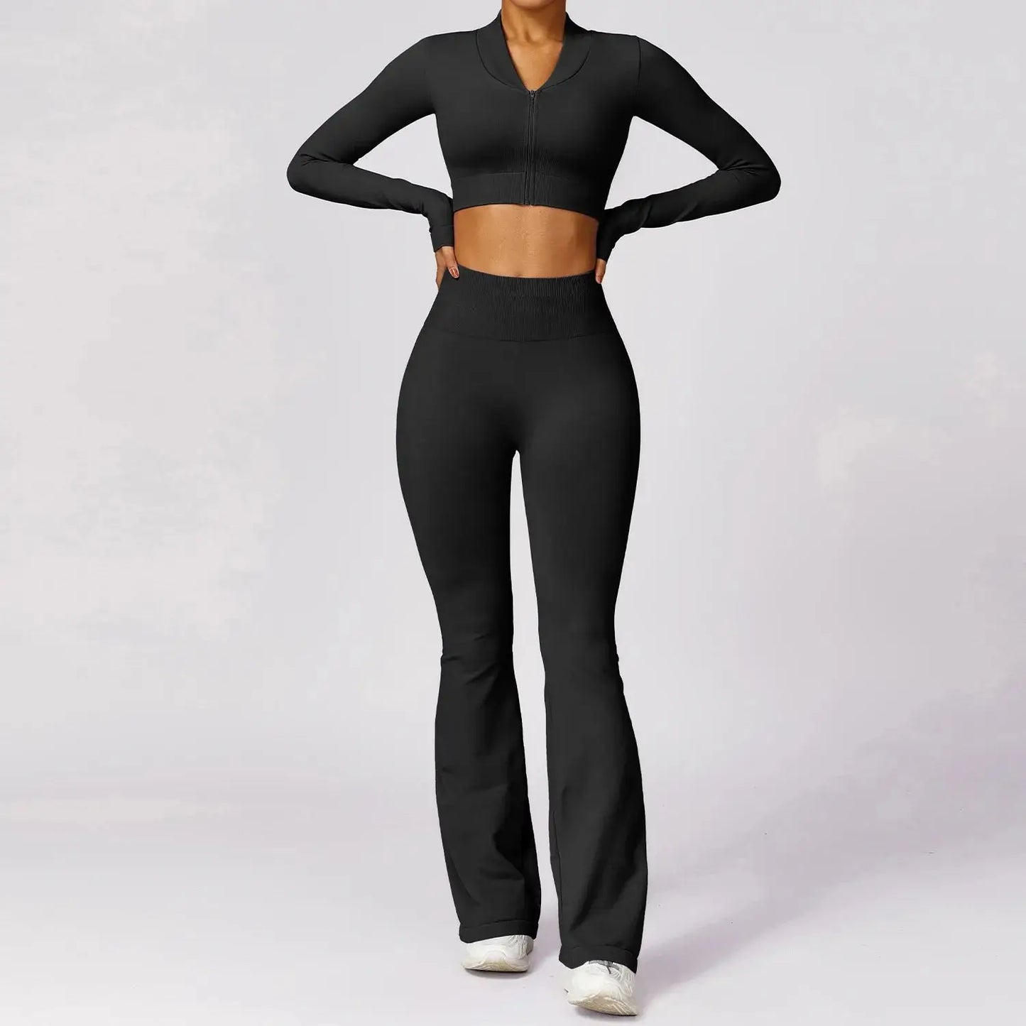 YIYI Fashion Seamless Crop Jackets Flare Leggings Sets Women Gym Fitness Sets Workout Outdoor Organic Wear Athletic Yoga Suit