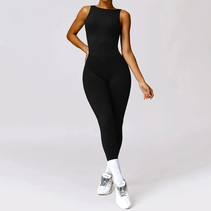 YIYI V Back Scrunch Butt High Stretchy Gym Leggings Jumpsuits Girls High Impact Bra Seamless Rompers Sports Jumpsuit For Women